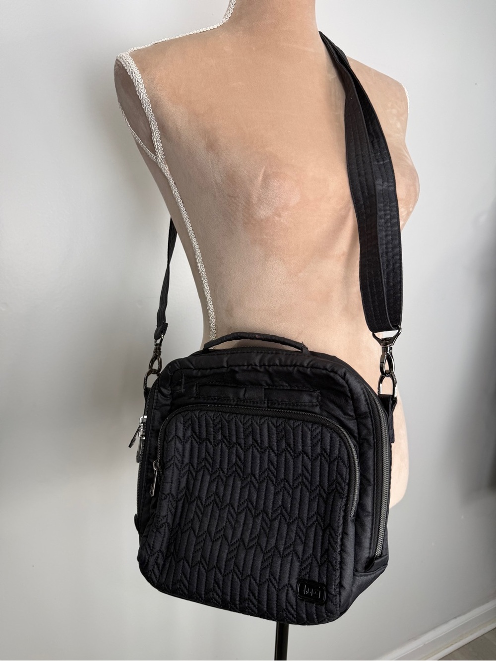 Black Quilted Crossbody Messenger Bag for Women